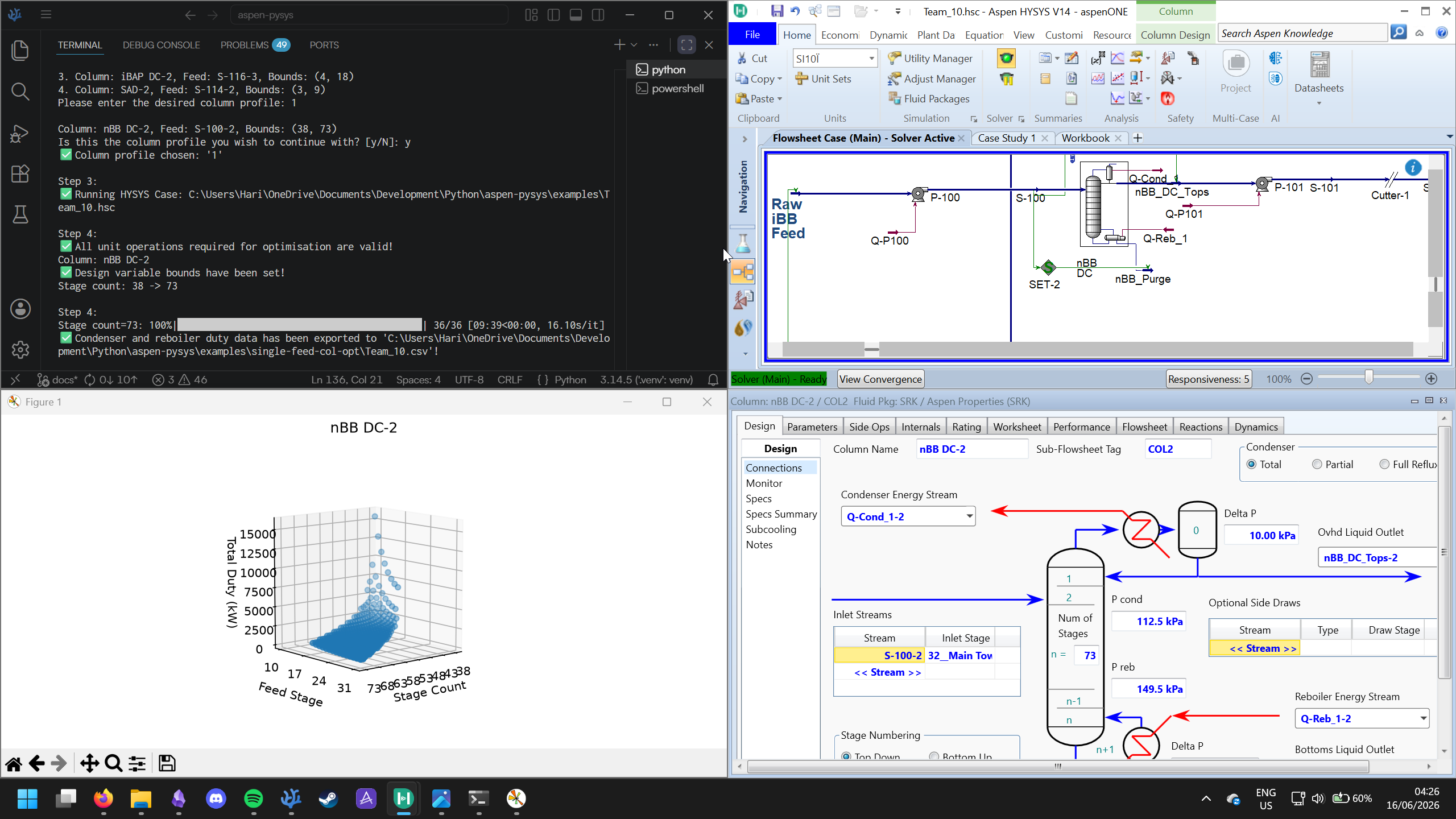 Screenshot of distillation column optimisation